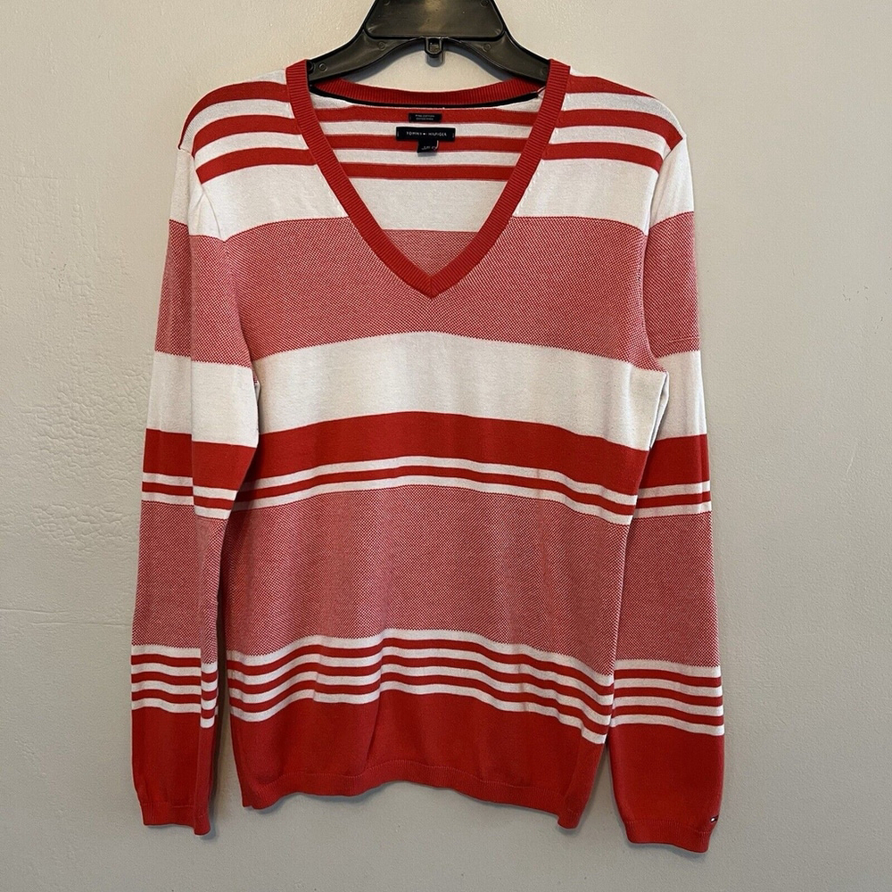 TOMMY HILFIGER women's v‎ neck long sleeves sweater SIZE LARGE Pima Cotton